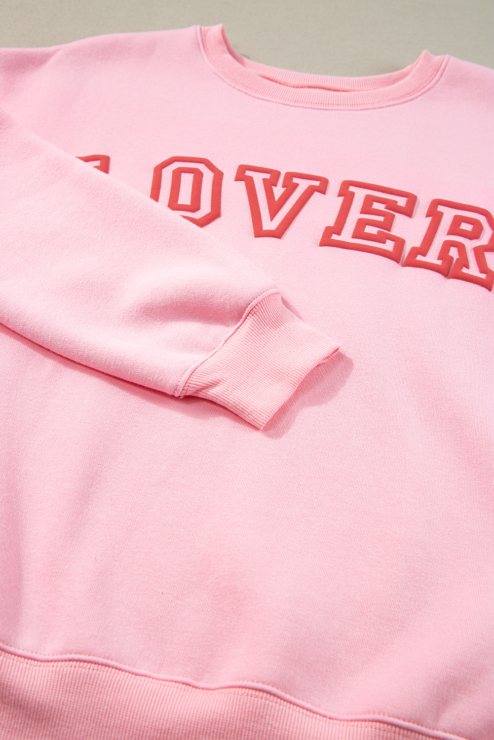 Pink LOVER Puff Print Drop Shoulder Pullover Sweatshirt - loveforevers