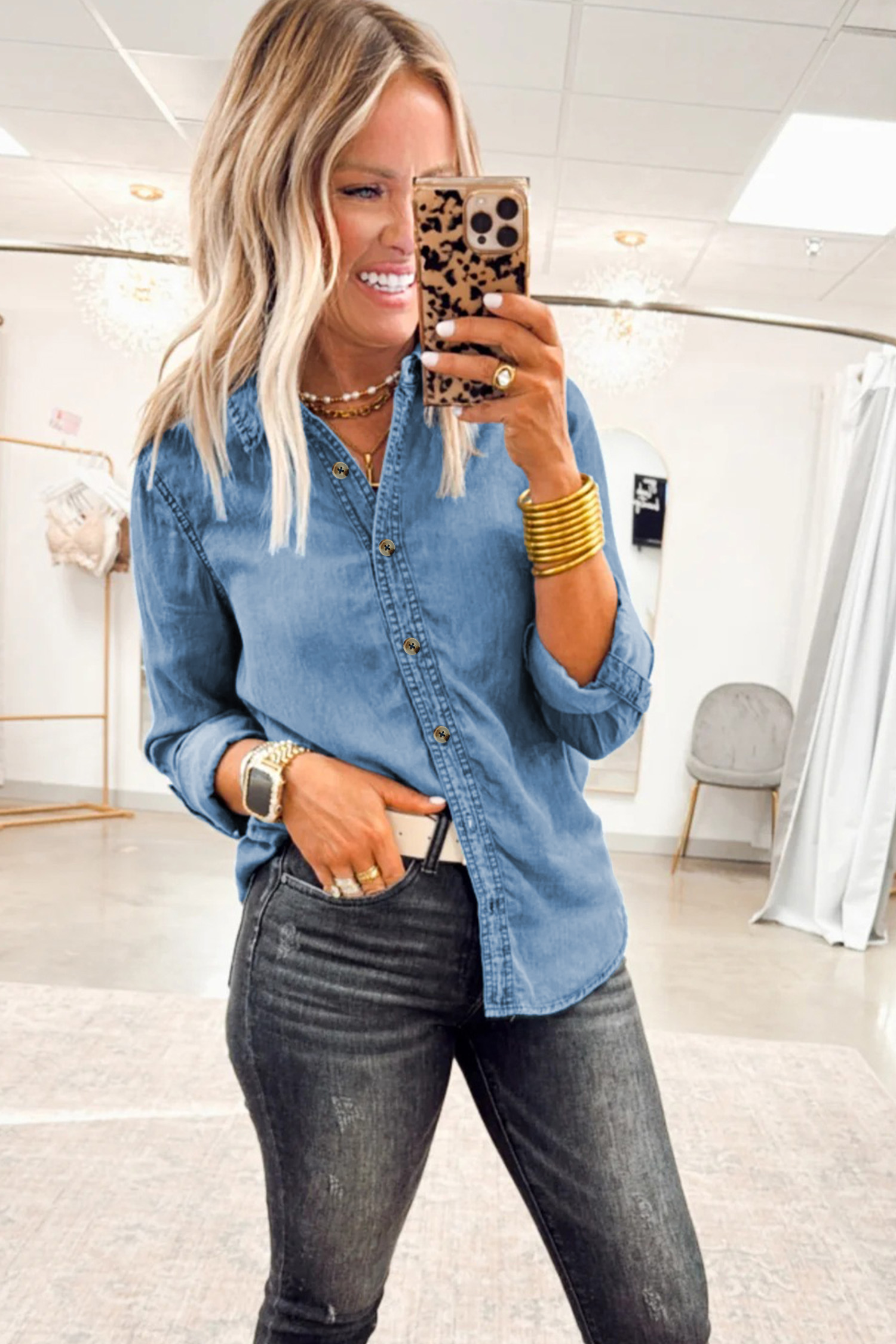 Myosotis Buttoned Down Slim Denim Shirt - loveforevers