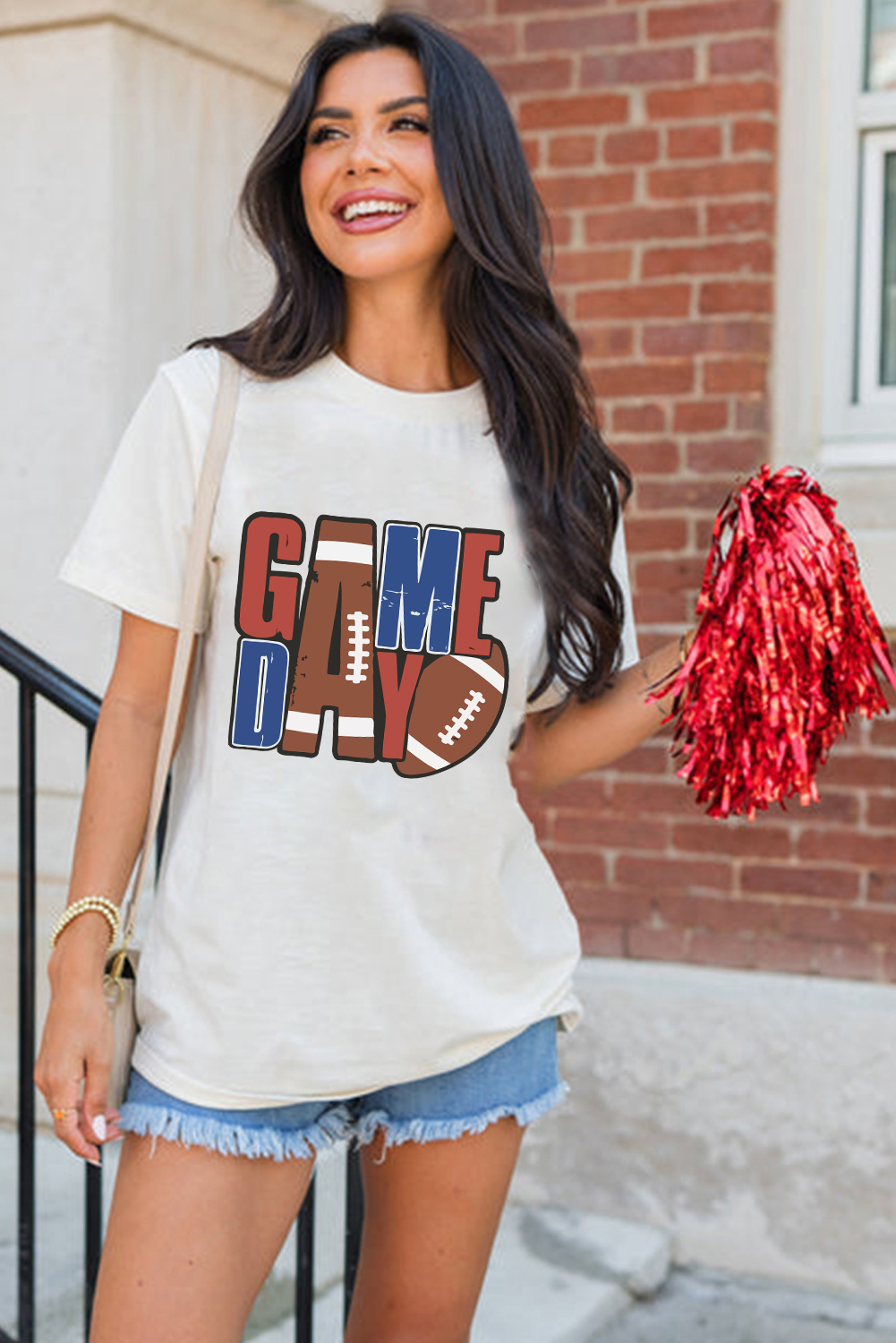 White GAME DAY Football Letter Graphic T Shirt - loveforevers