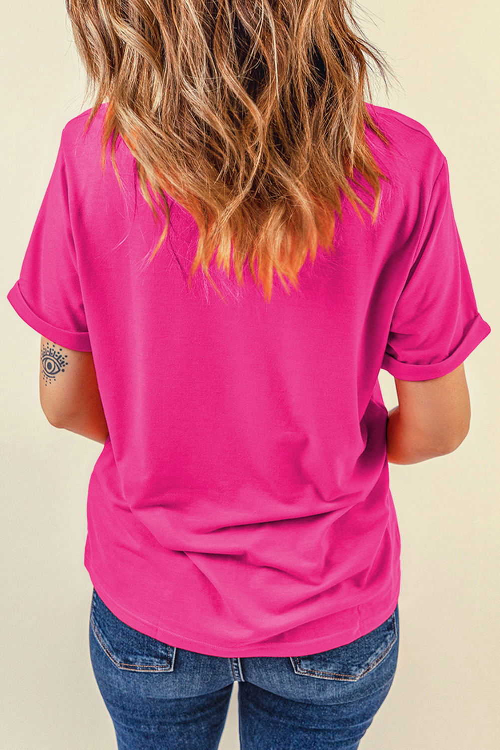 Rose Red Easter Eggs Patched Crew Neck Graphic Tee - loveforevers