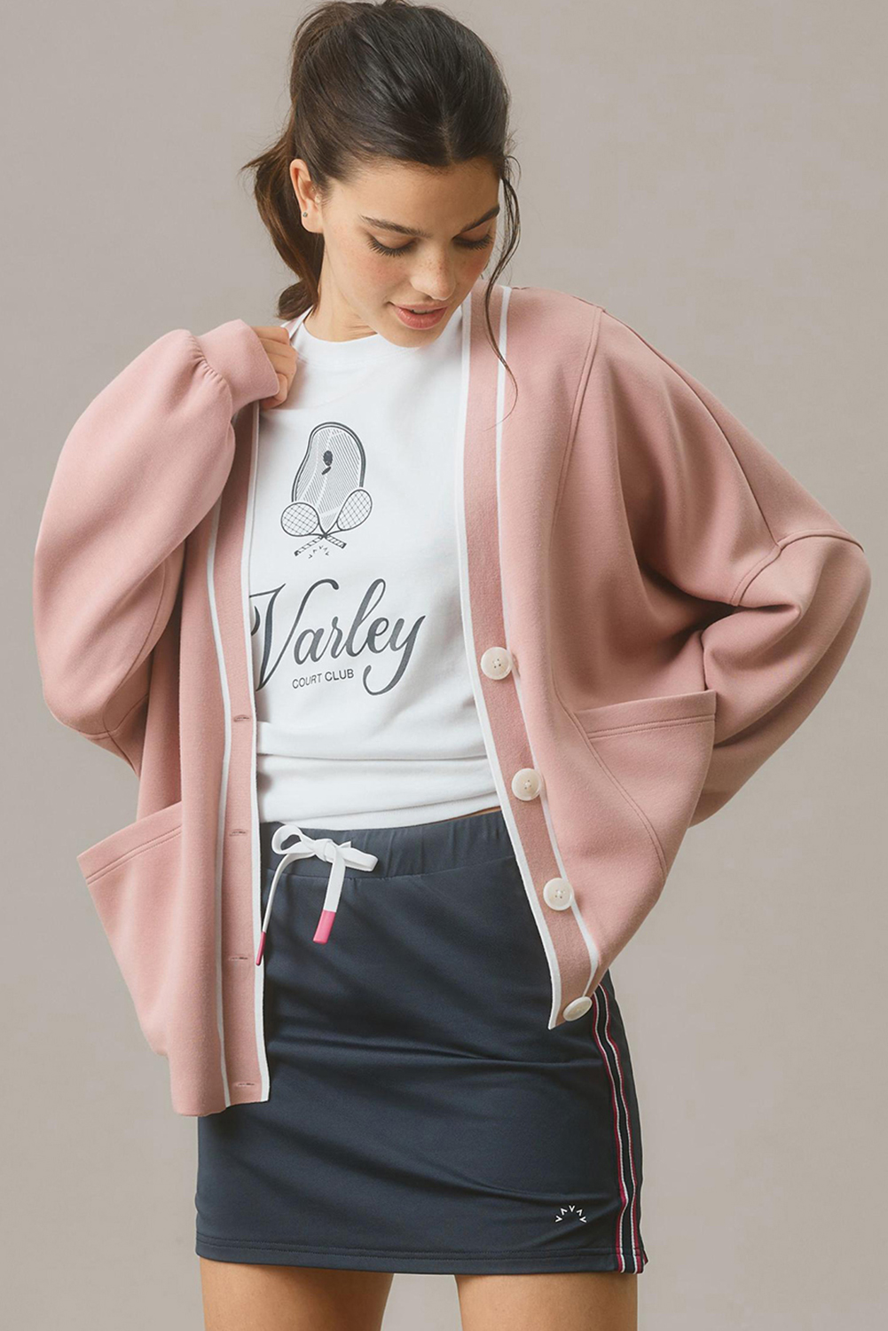Pink Stripe Contrast Trim V Neck Buttoned Front Pocketed Knit Cardigan - loveforevers