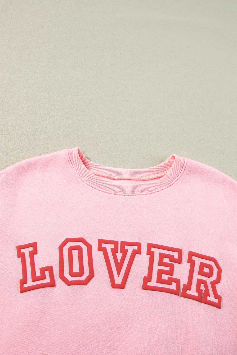 Pink LOVER Puff Print Drop Shoulder Pullover Sweatshirt - loveforevers