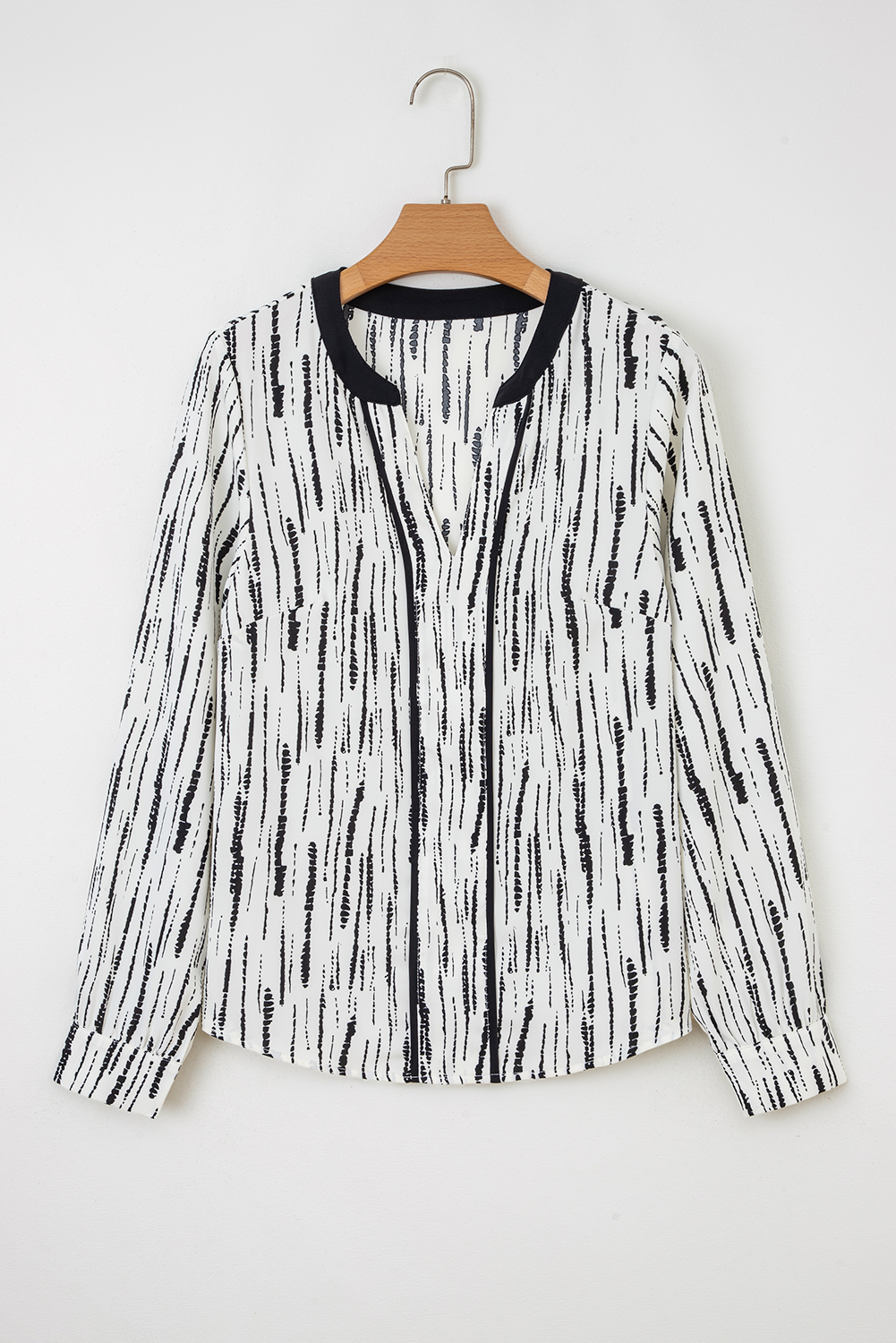 White Abstract Printed V Neck Fall Blouse - loveforevers