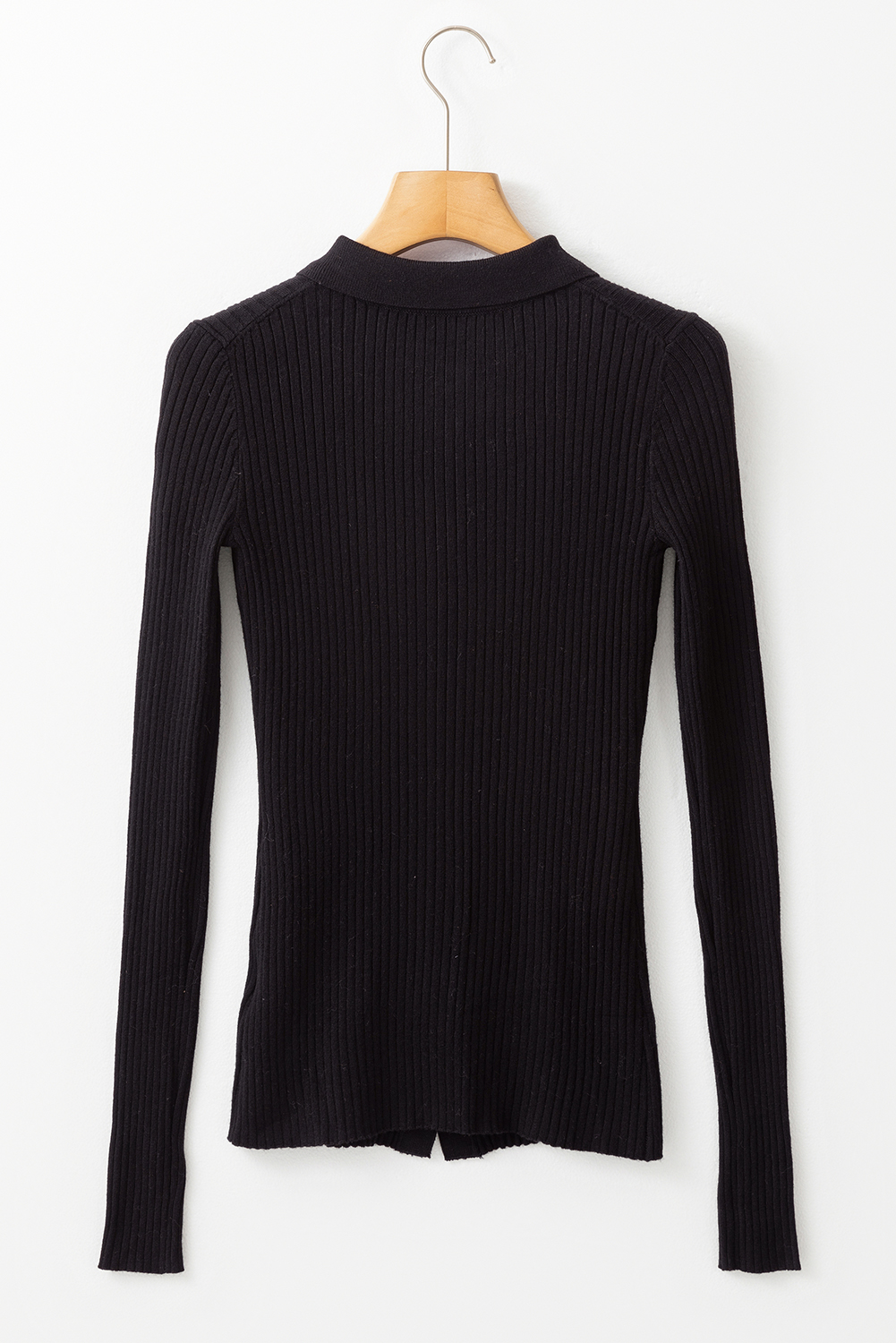 Black Ribbed Knit Collared Slim Fit Sweater Cardigan - loveforevers