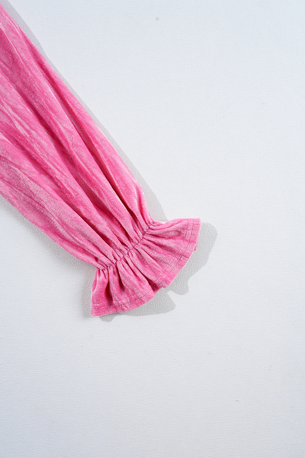 Strawberry Pink Flounce Sleeve Tiered Ruffled Velvet Mini Dress - loveforevers
