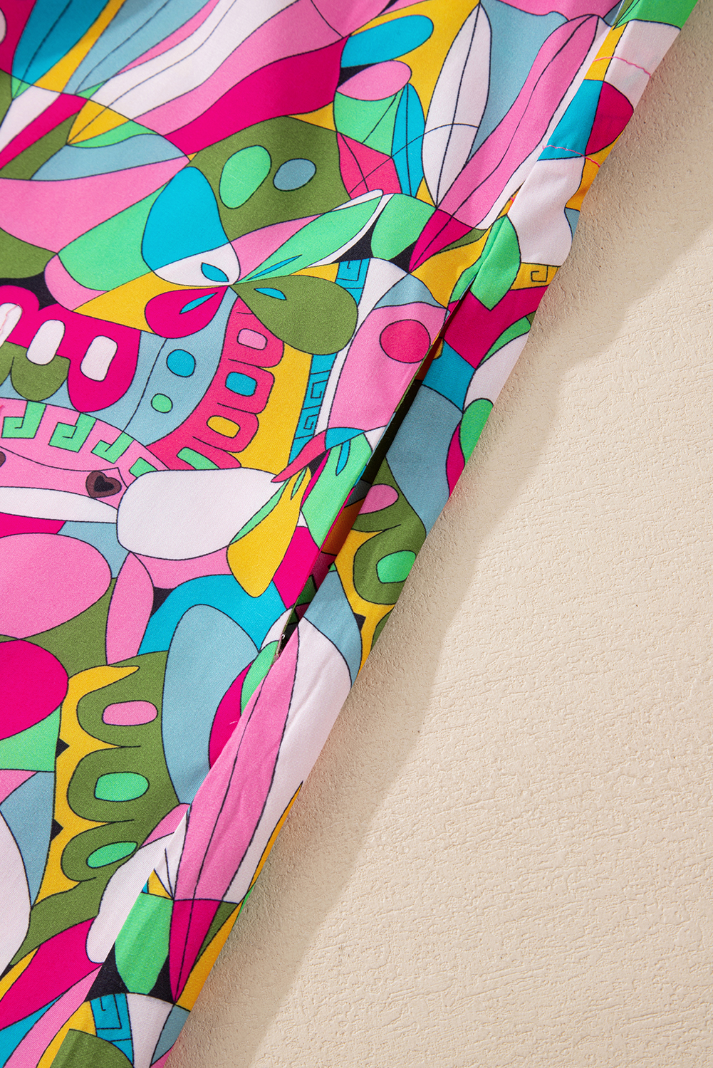Pink Abstract Printed Lantern Sleeve Buttoned Mini Dress - loveforevers