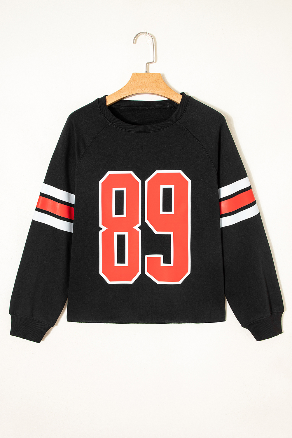 Black Varsity Spirit Striped 89 Graphic Casual Sweatshirt - loveforevers