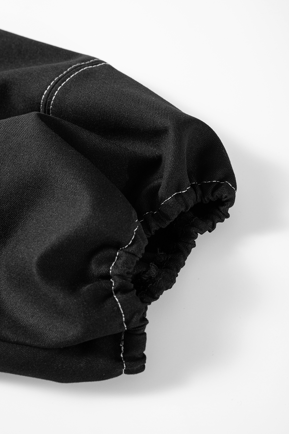 Black Contrast Stitches Detail Puffy Half Sleeve Blouse - loveforevers