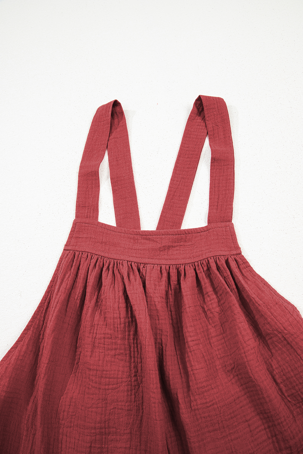 Red Clay Knotted Back Strap Cotton Bib Jumpsuit - loveforevers