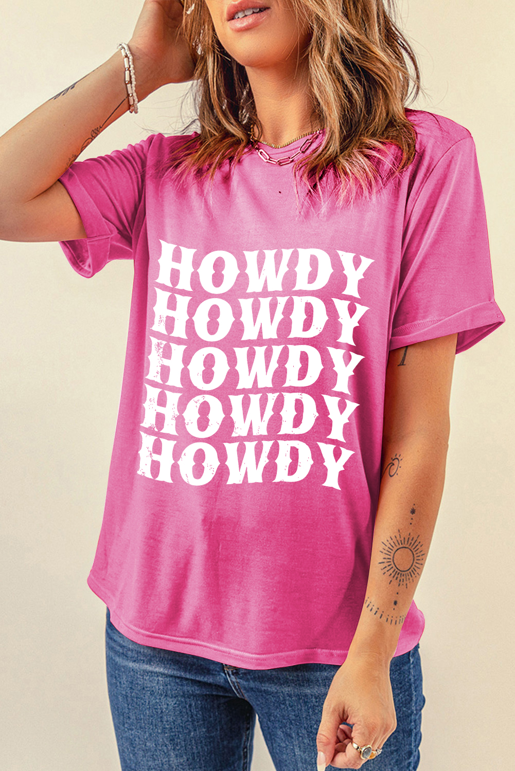Sachet Pink HOWDY Graphic Western Crew Neck Tee - loveforevers