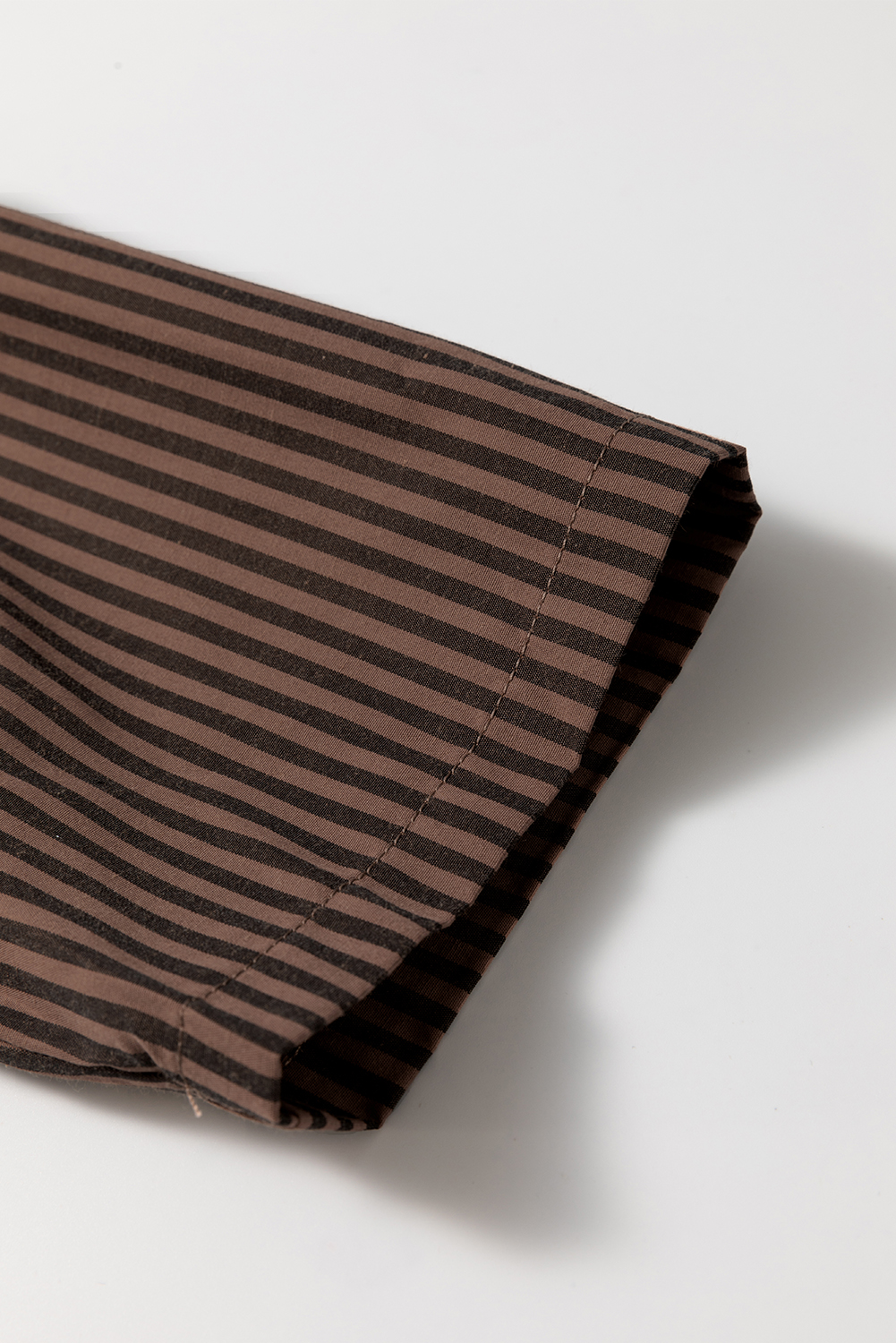 Brown Stripe V Neck Roll Up Sleeve Pocket Patched Classic Shirt - loveforevers