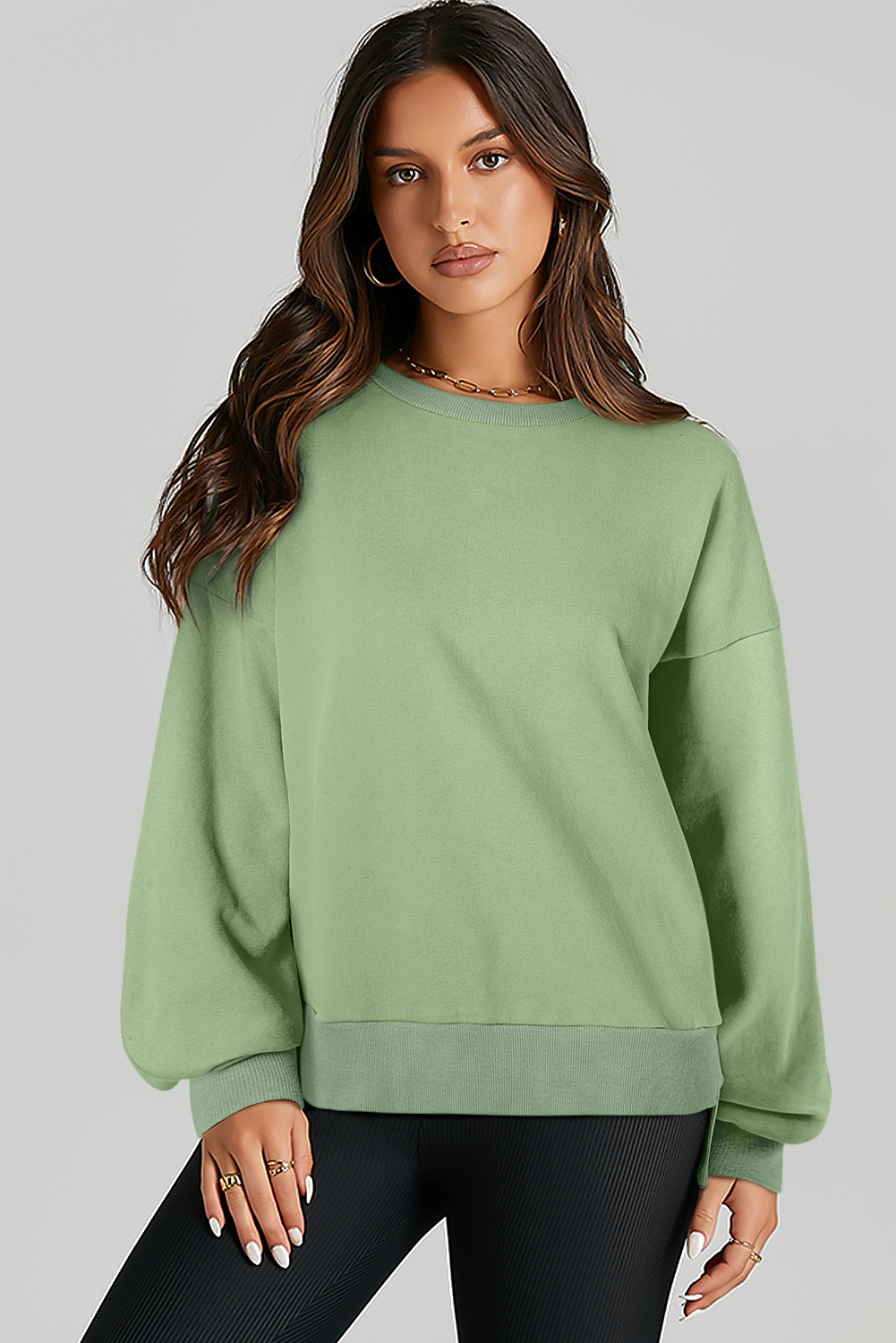 Grass Green Solid Fleece Lined Drop Shoulder High Low Sweatshirt - loveforevers