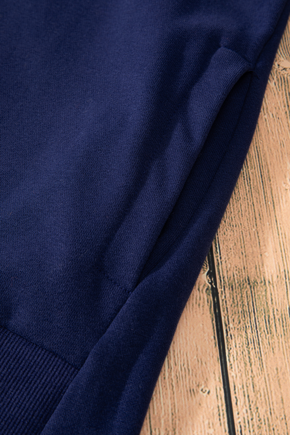 Navy Blue Solid O Neck High Low Hem Pullover Sweatshirt - loveforevers