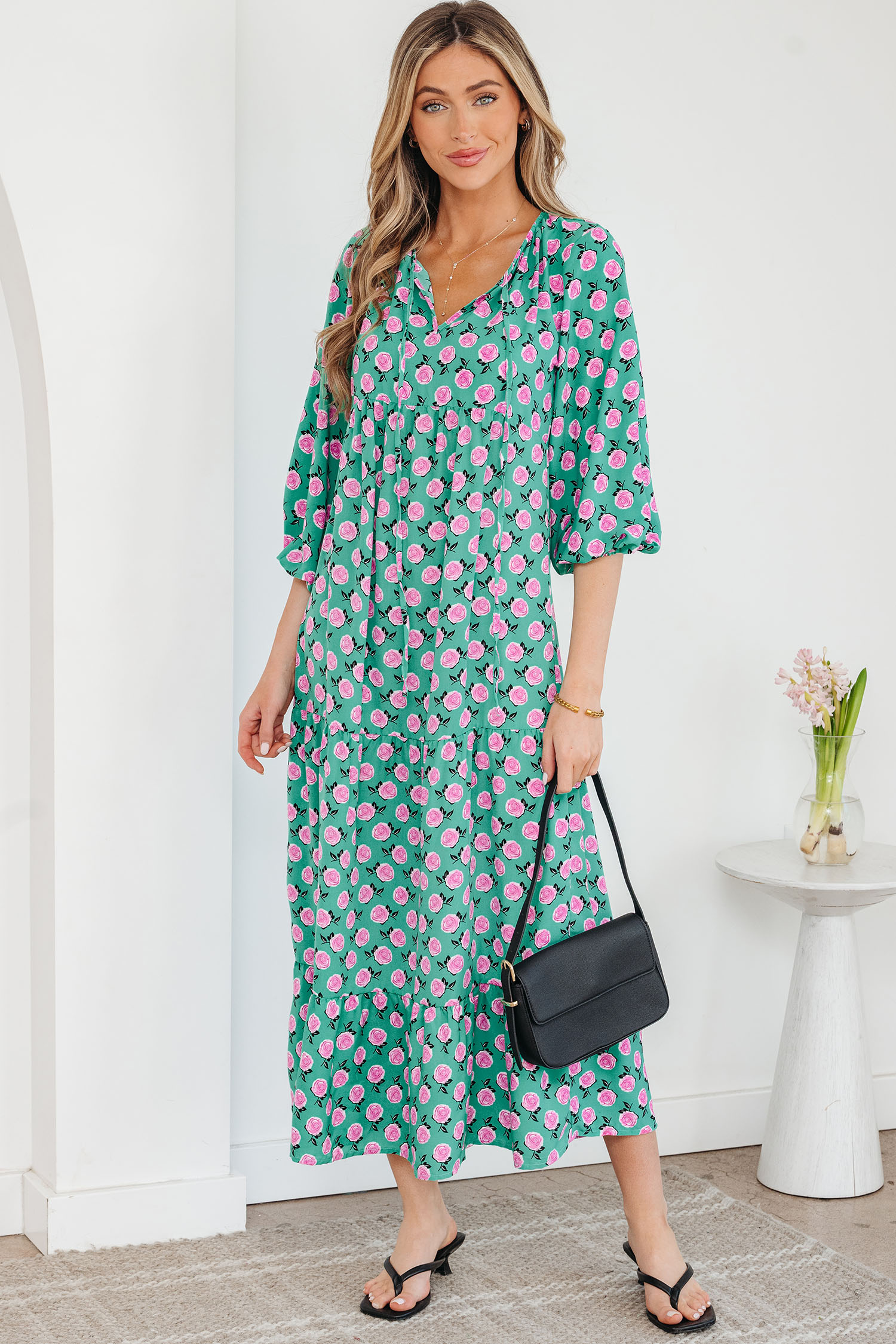 Sky Blue Boho Printed Half Sleeve Maxi Dress - loveforevers