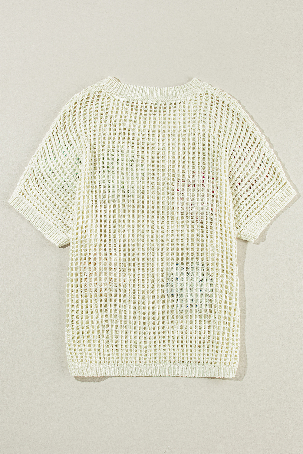 Light French Beige Crochet Flower Hollow-out Sweater T Shirt - loveforevers