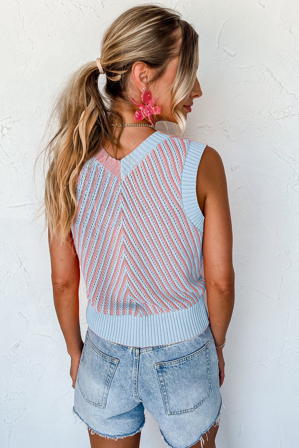 Black Contrast Chevron Knit V Neck Sweater Vest - loveforevers