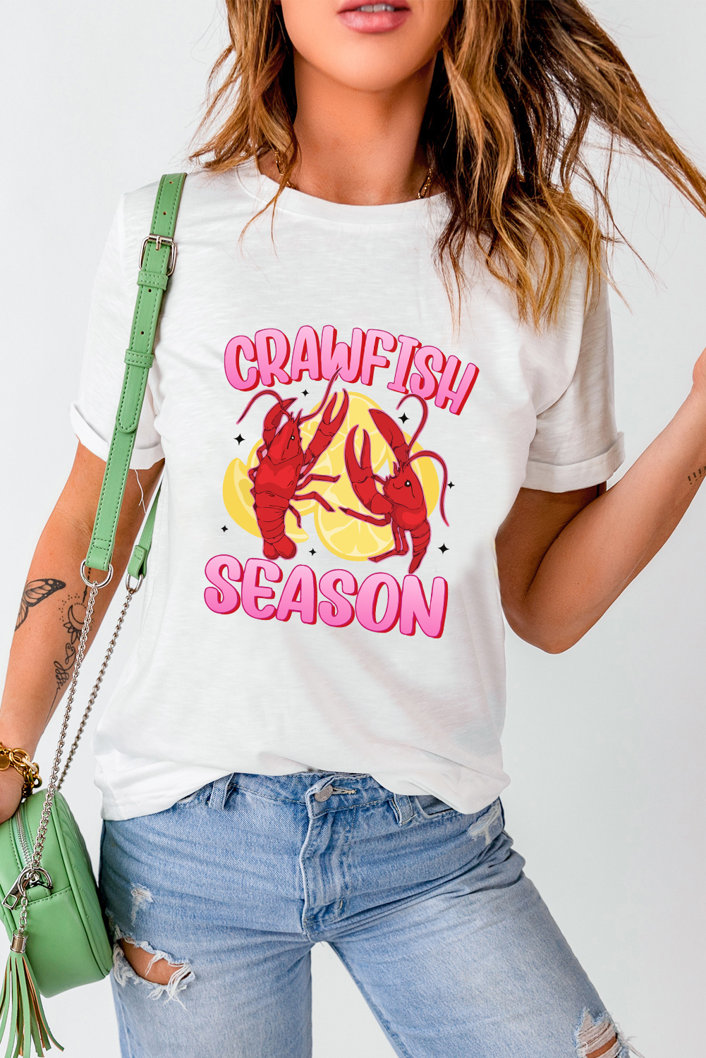 White CRAWFISH SEASON Lemon Spice Graphic Tee - loveforevers