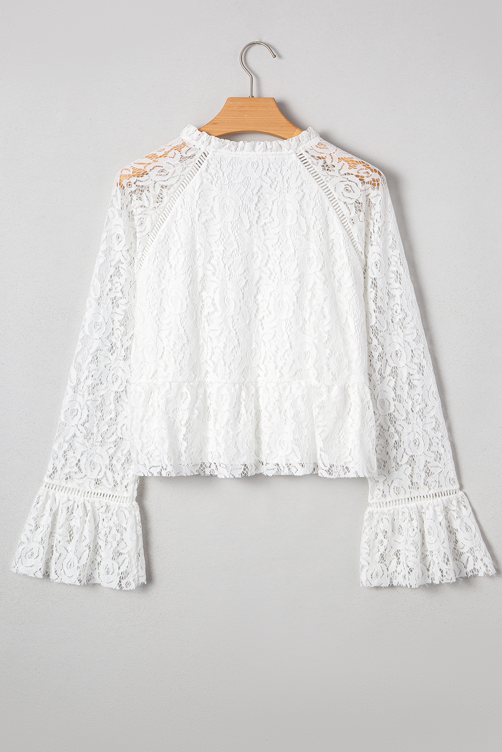White Tie V Neck Lace Ruffle Detail Long Sleeve Blouse - loveforevers