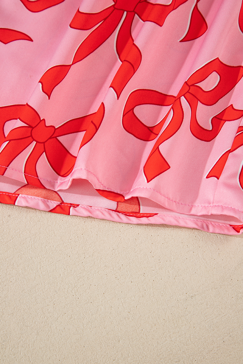 Pink 2pcs Bow Print Shirt Style Long Sleeve Pajama Set - loveforevers