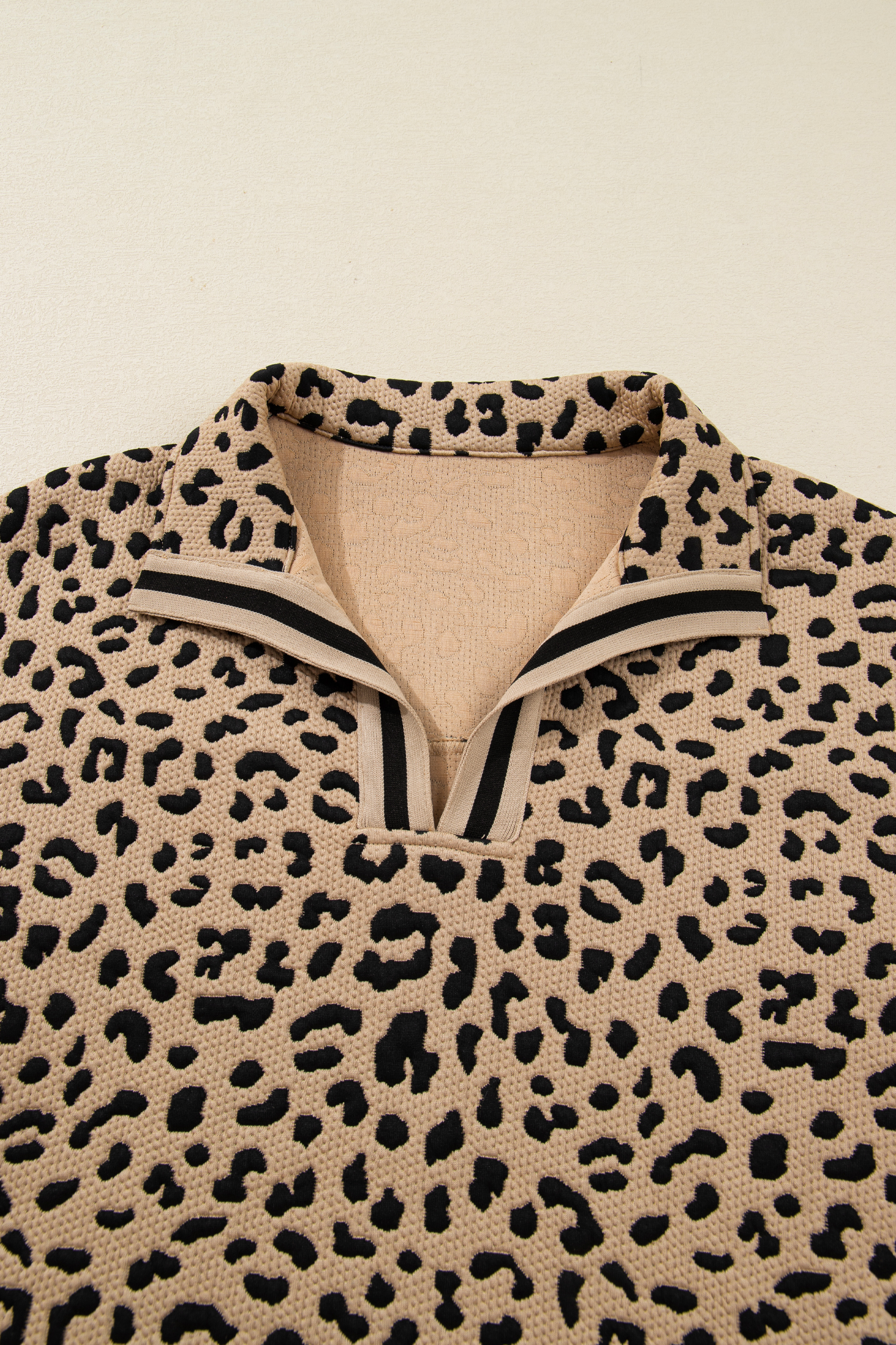 Parchment Leopard Polo Collar V Neck Pullover Top - loveforevers