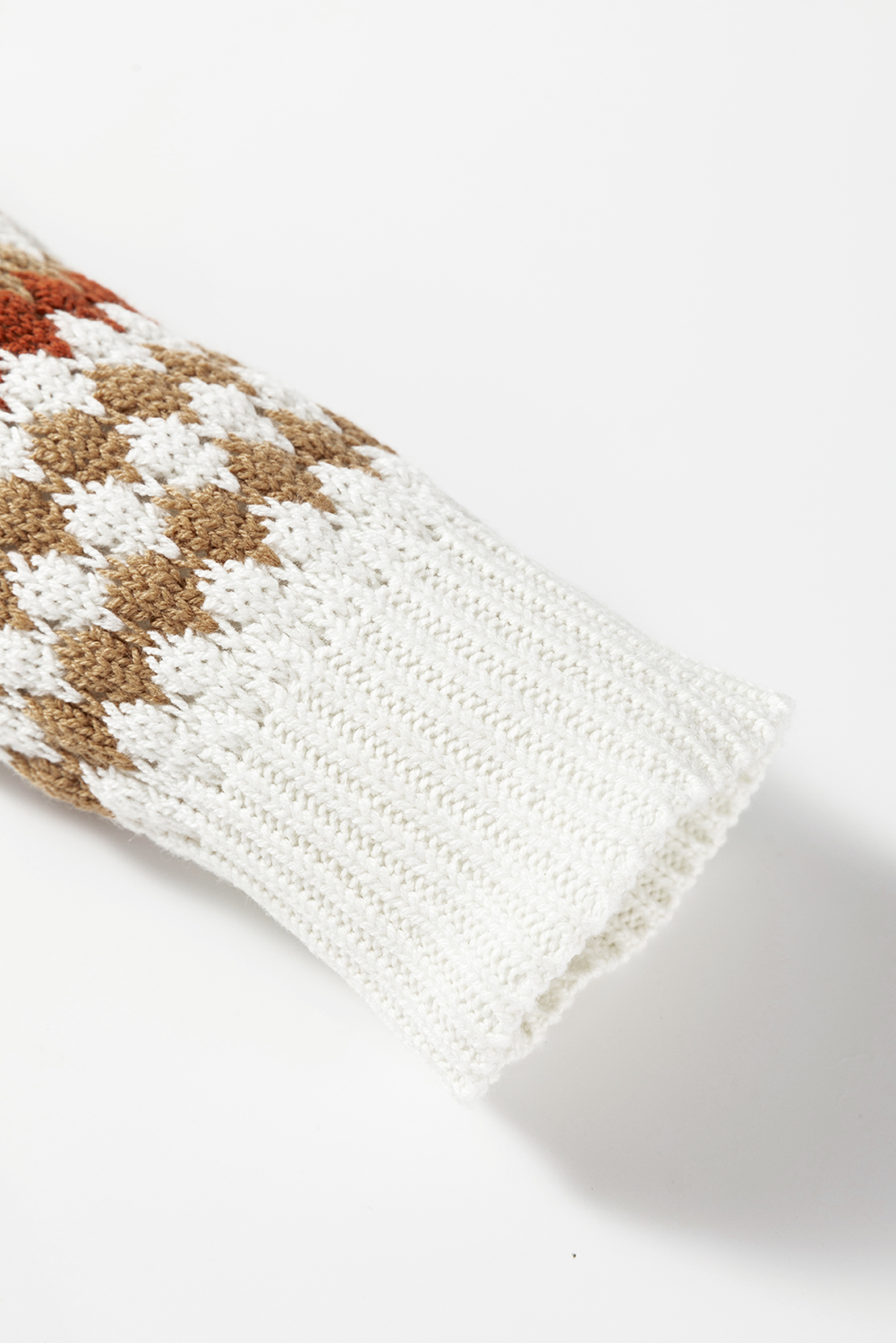 Brown Stripe Eyelet Patterned Drop Shoulder Sweater - loveforevers