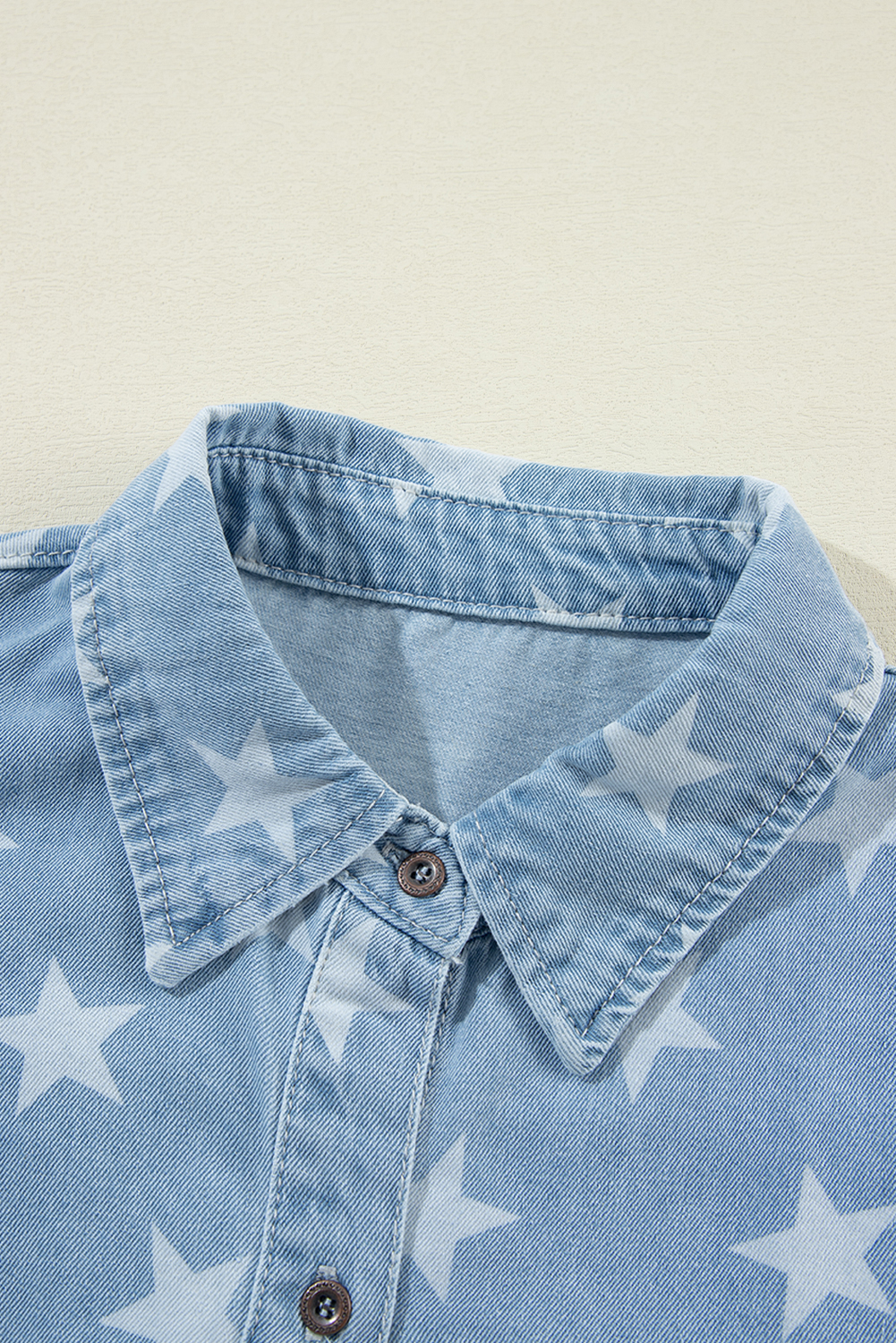 Sky Blue Star Print Light Wash Raw Hem Denim Jacket - loveforevers