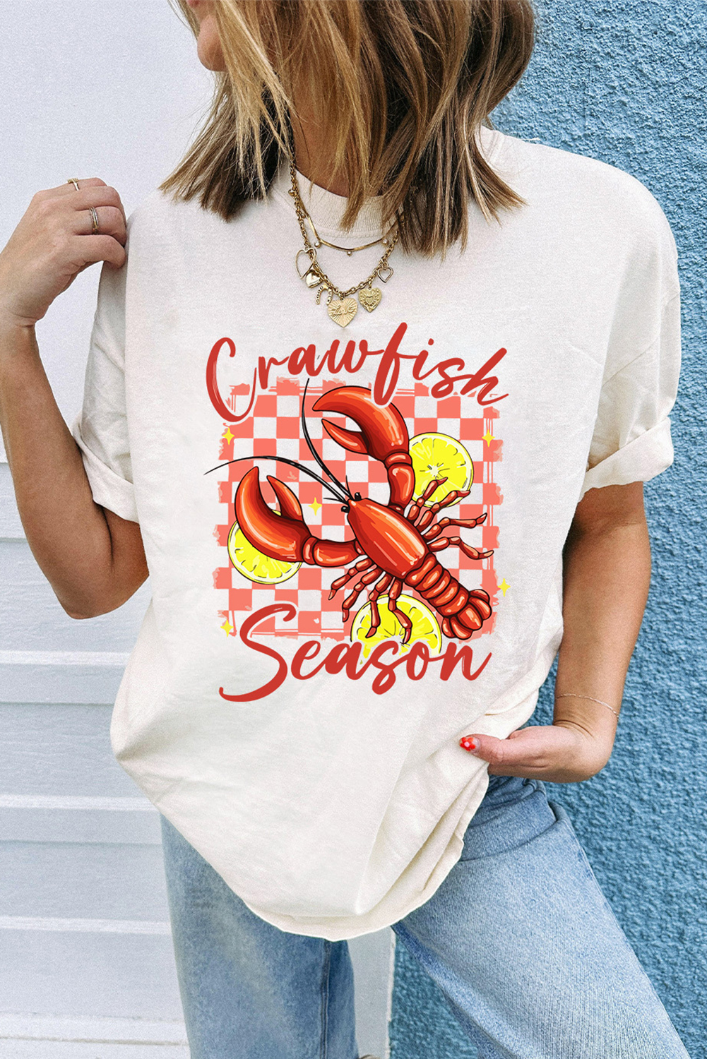 White Crawfish Season Graphic Fashion Summer T Shirt - loveforevers