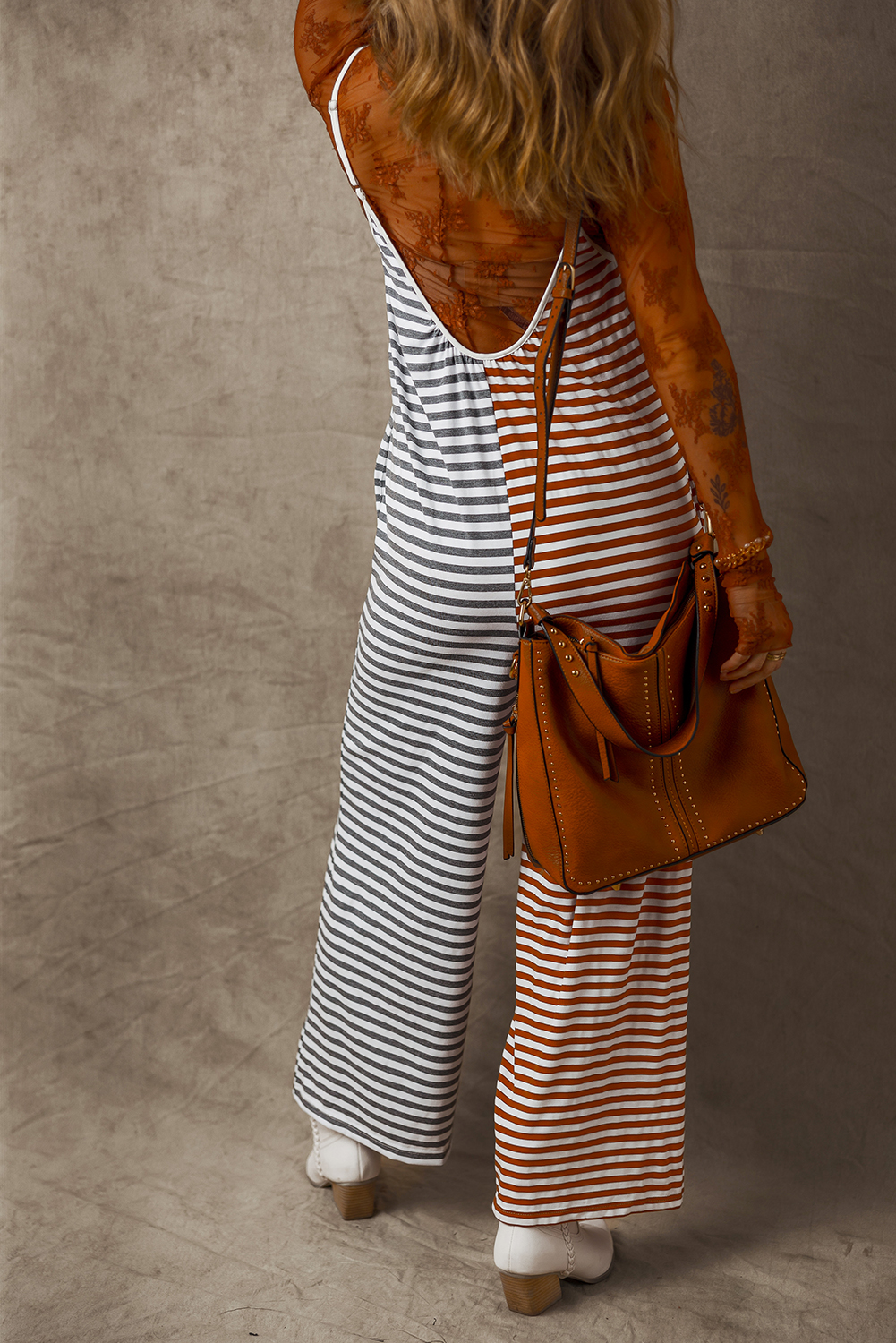 Yellow Stripe Two Tone Contrast Spaghetti Strap Backless Overall - loveforevers