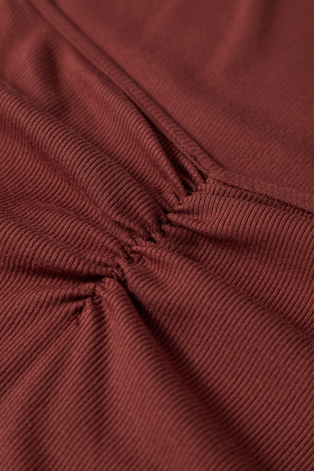 Burgundy Gathered Bust Square Neck Ribbed Fit Long Sleeve Top - loveforevers