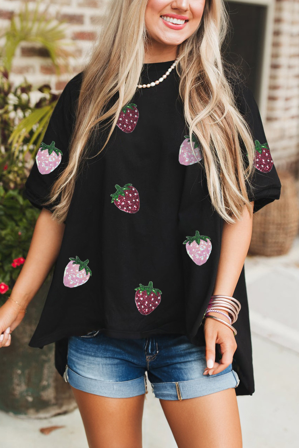 Black Sequin USA Bow Graphic Independence Day T Shirt - loveforevers