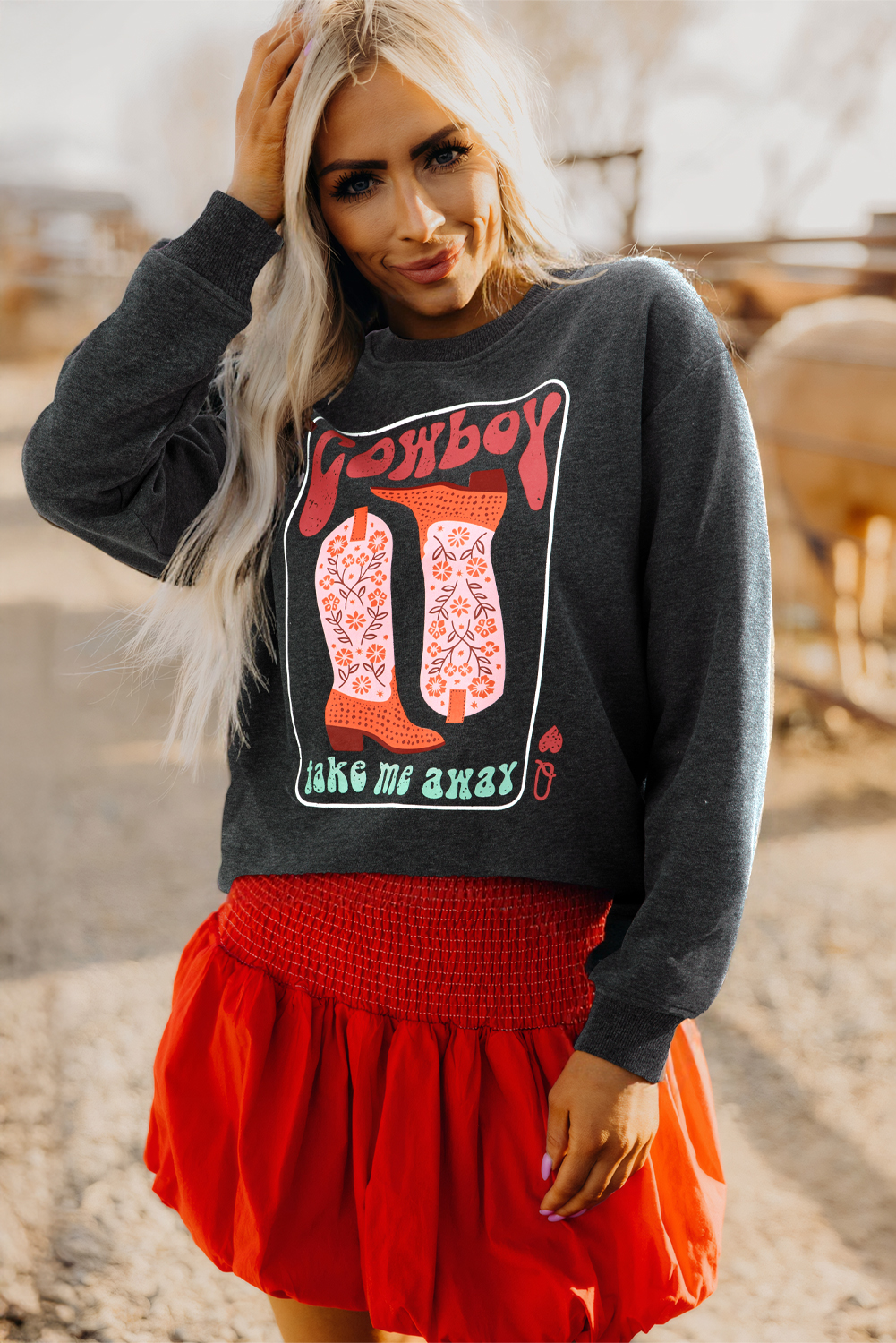 Carbon Grey Cowboy Queen Card Drop Shoulder Graphic Sweatshirt - loveforevers