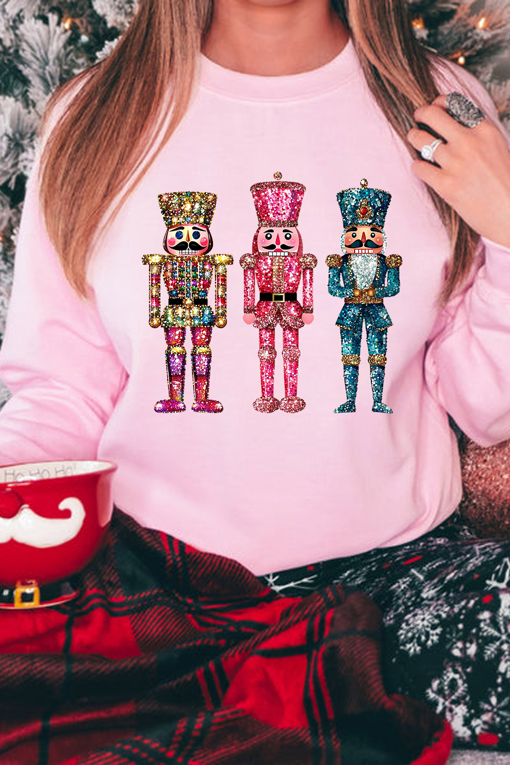 Pink Shimmer Nutcracker Graphic Christmas Pullover Sweatshirt - loveforevers