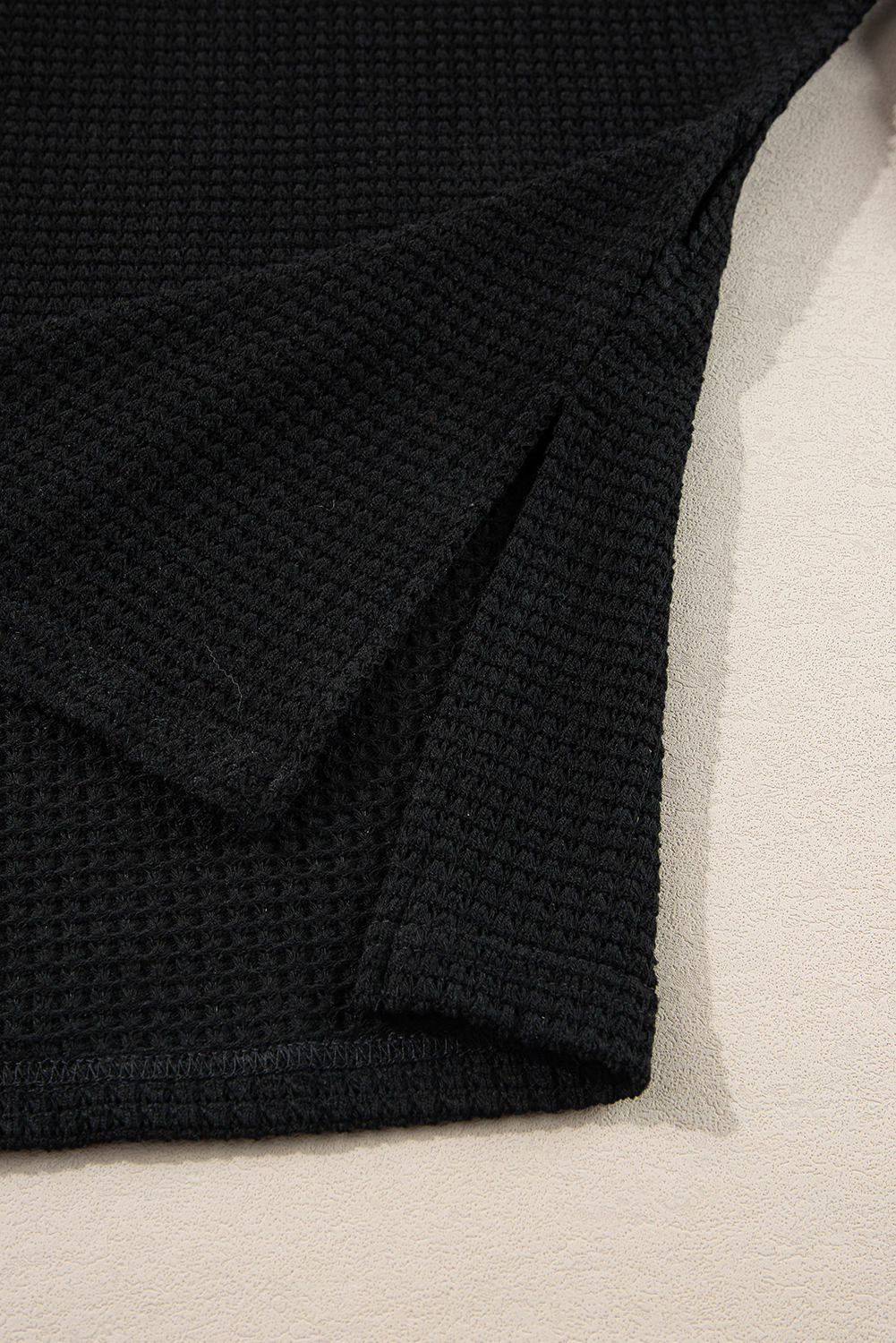 White Waffle Knit Side Slits Loose Fit V Neck Top - loveforevers