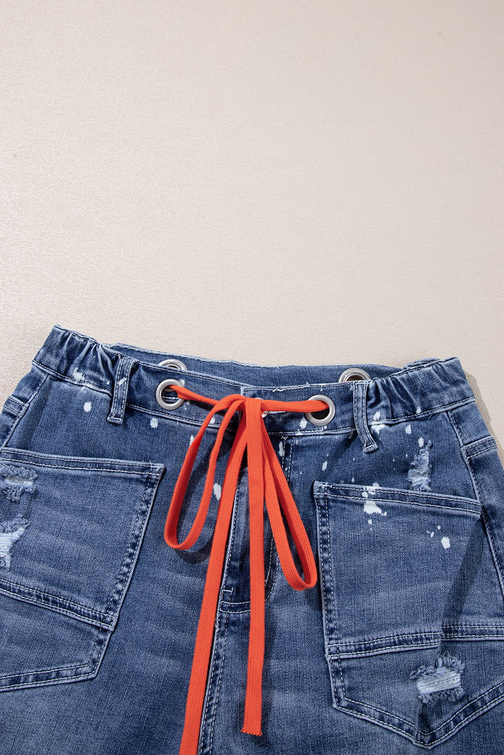 Ashleigh Blue Ripped Splattering Paint Rope Waist Cropped Straight Jeans - loveforevers