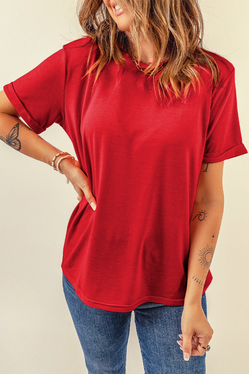 Khaki Casual Plain Crew Neck Tee - loveforevers