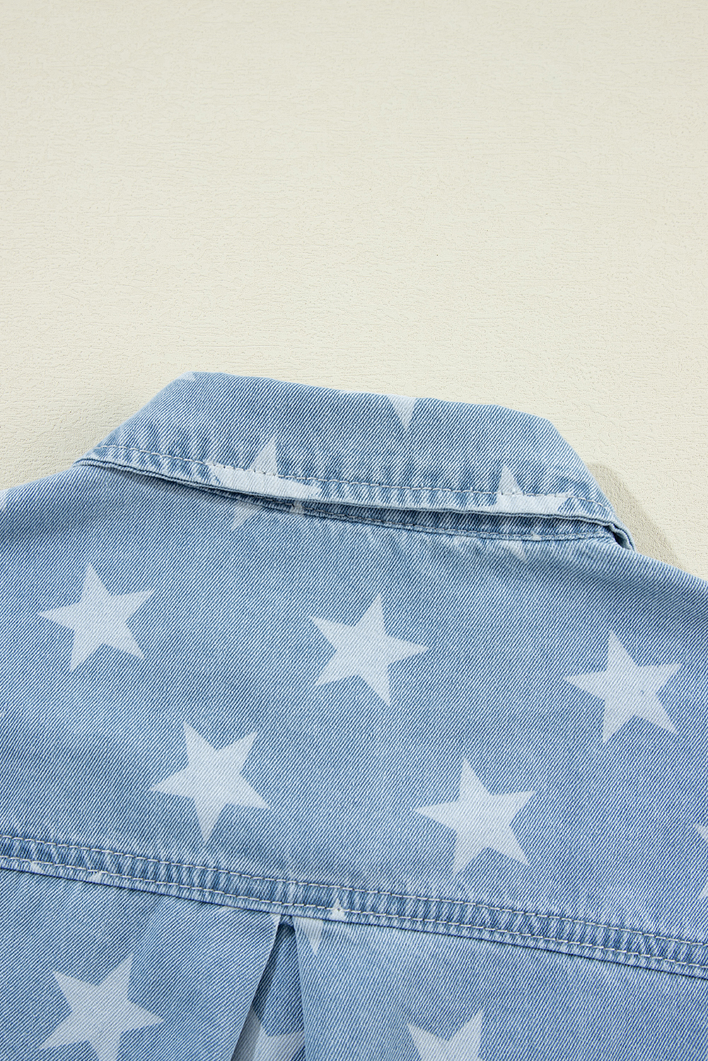 Sky Blue Star Print Light Wash Raw Hem Denim Jacket - loveforevers