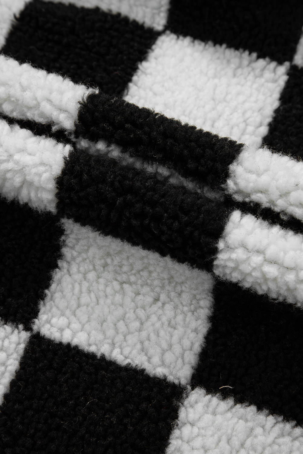 Black Checkered Side Pockets Collared Buttoned Fleece Jacket - loveforevers