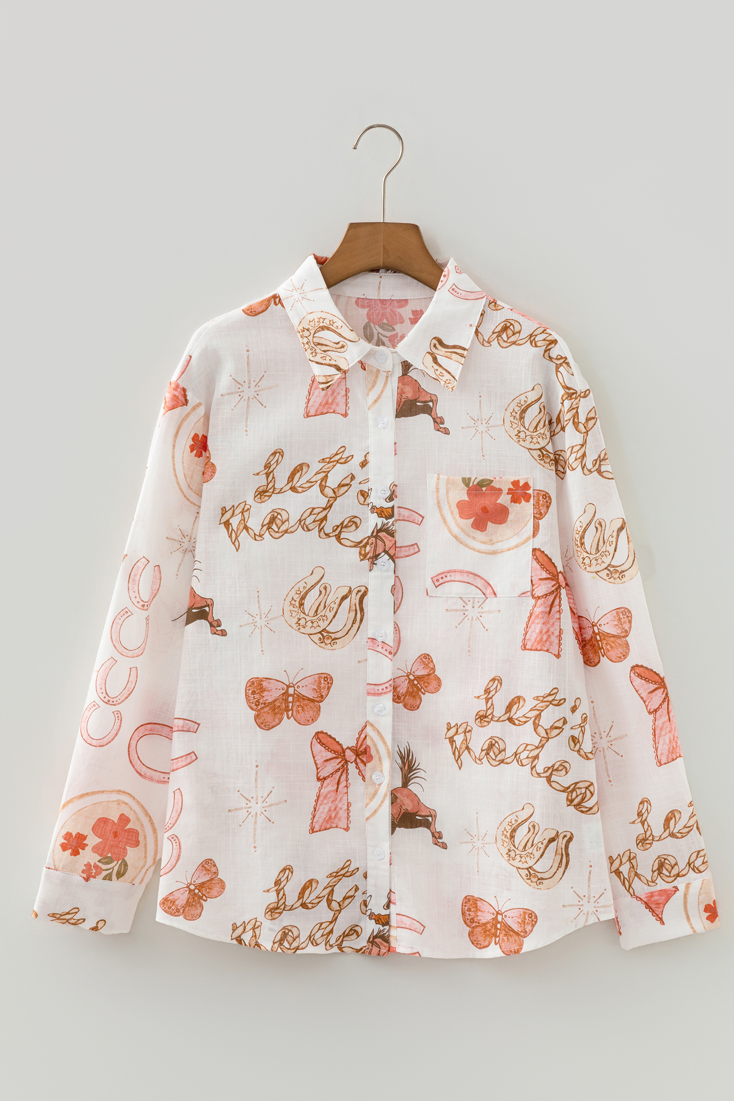 White Rodeo Cowgirl Print Western Button up Shirt - loveforevers