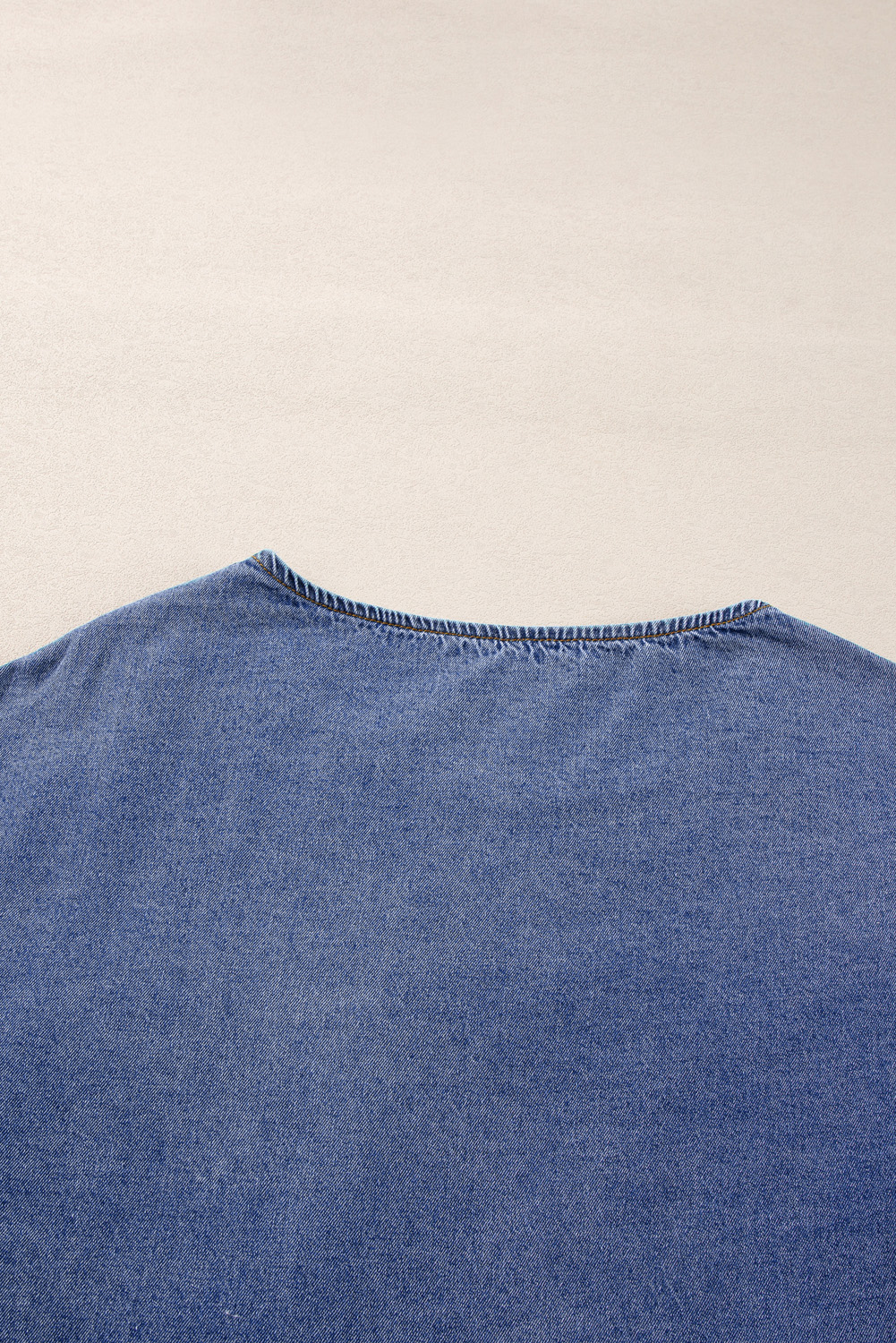 Sky Blue 3/4 Sleeve Ruffled Patched Pocket Denim Blouse - loveforevers