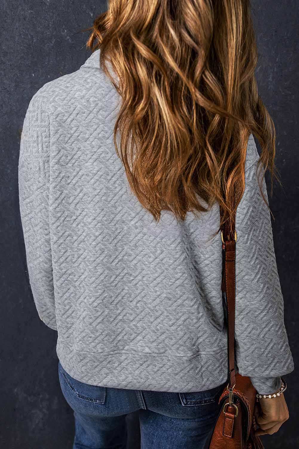 Gray Solid Textured Half Zipper Collared Sweatshirt - loveforevers