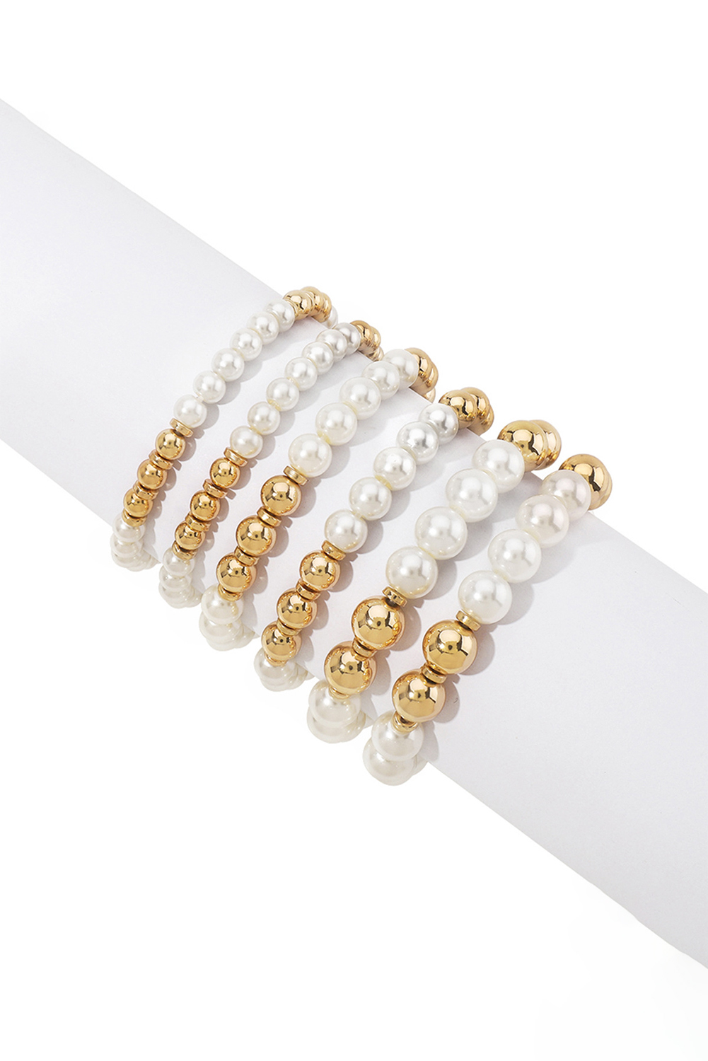 White 5pcs Pearl Plated Beaded Bracelet Set - loveforevers