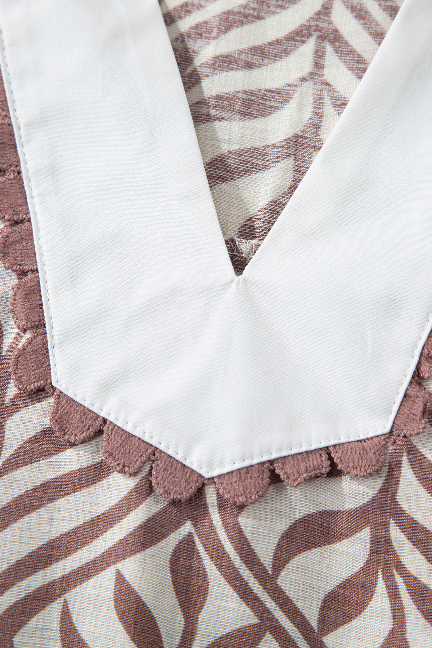 Brown Leaf Print Standing Collar Puff Sleeve Top - loveforevers