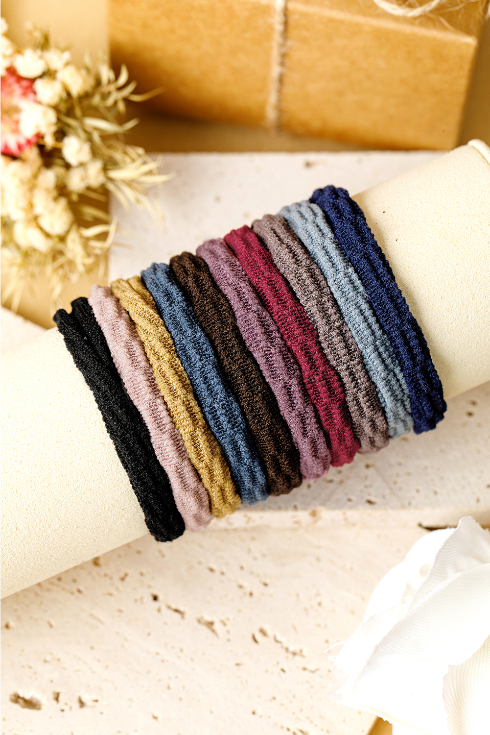 Black 10pcs/pack Elastic Textured Hair Tie - loveforevers