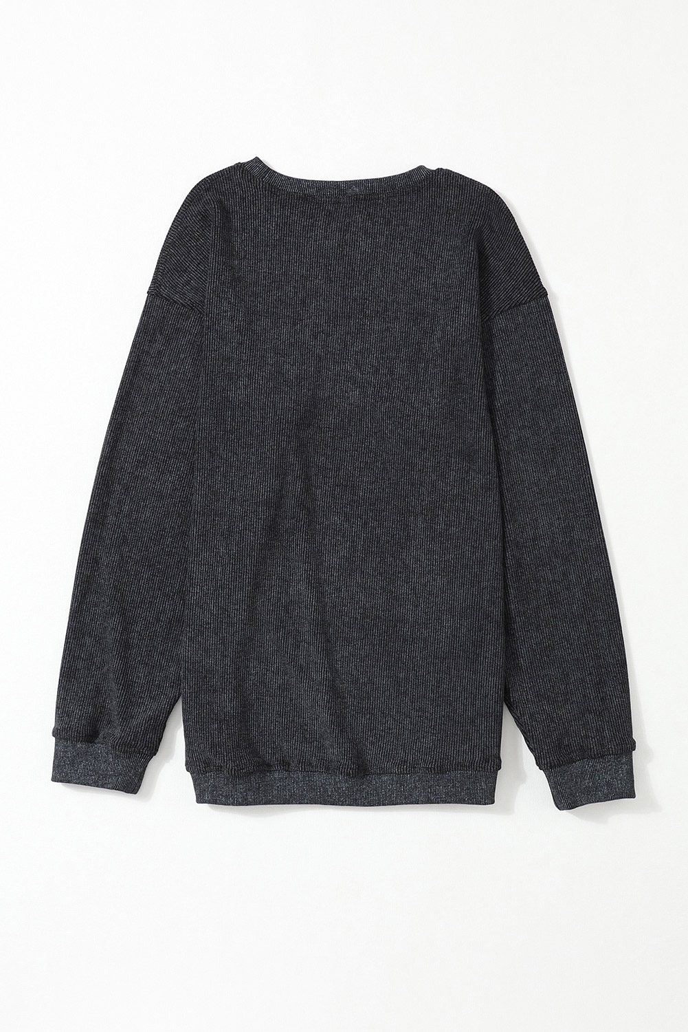 Pink Solid Ribbed Knit Round Neck Pullover Sweatshirt - loveforevers