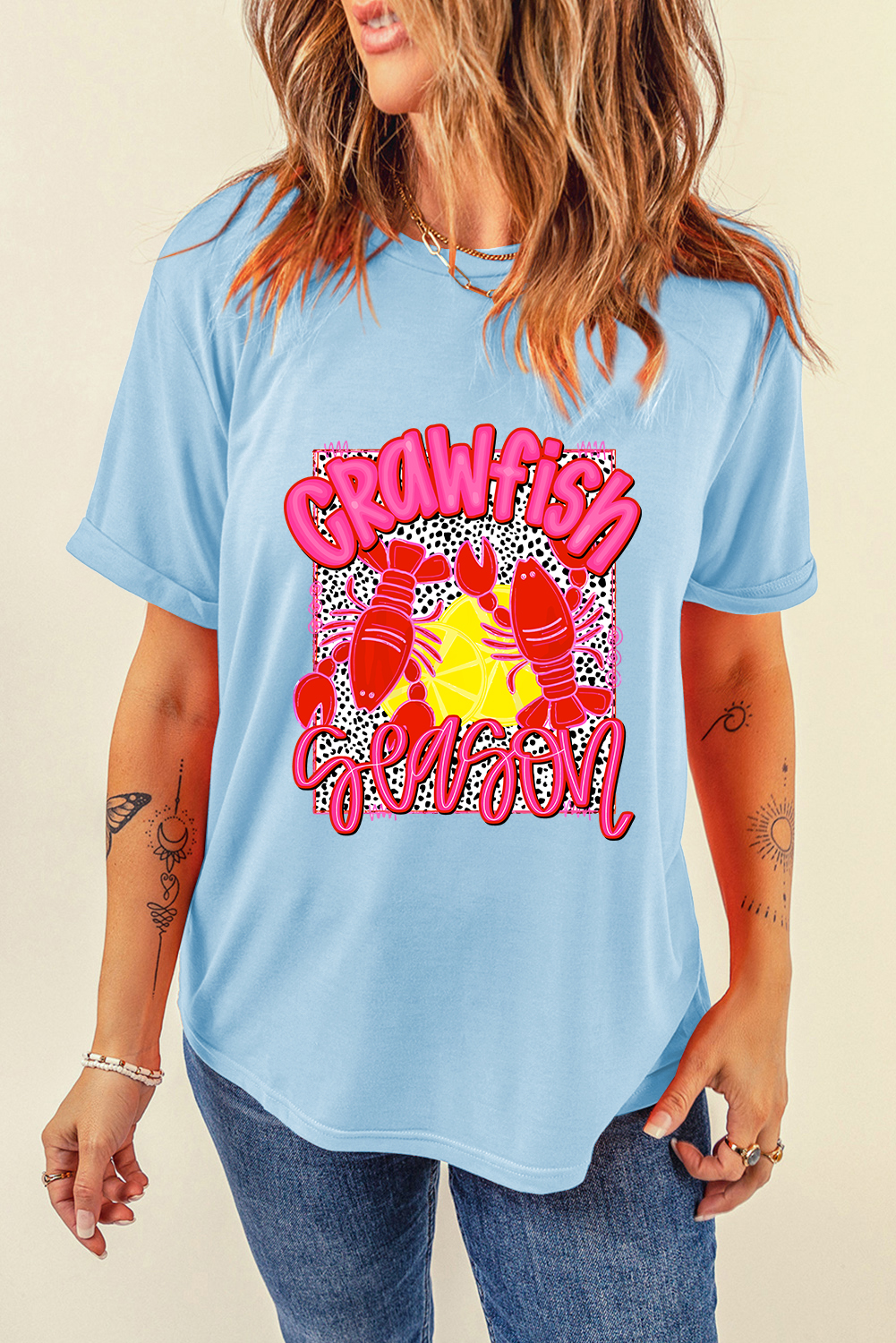 Light Blue Crawfish Season Fashion Graphic T Shirt - loveforevers
