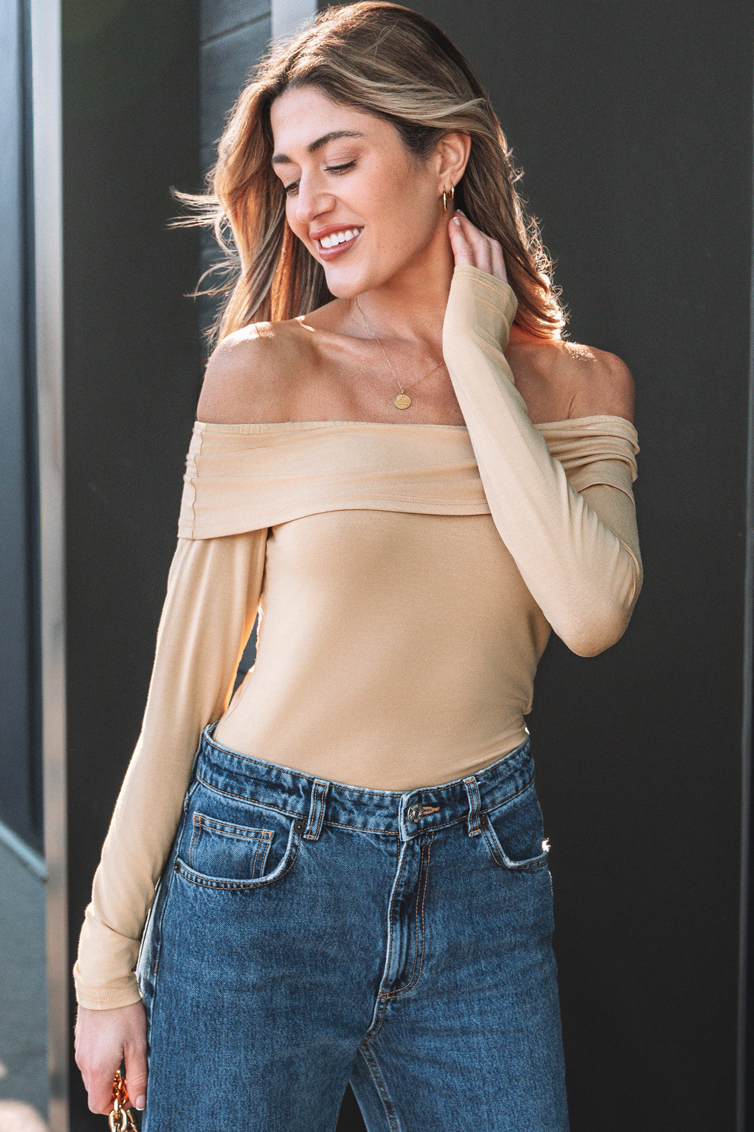 Fiery Red Foldover Off Shoulder Long Sleeve Slim Top - loveforevers