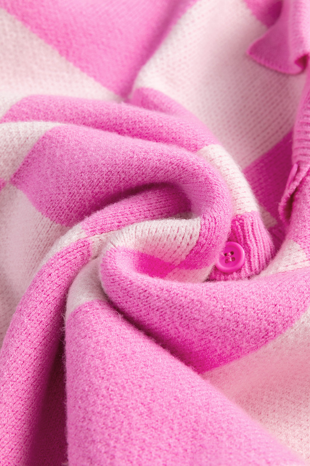 Pink Checkerboard Half Button Collared Drop Shoulder Sweater - loveforevers