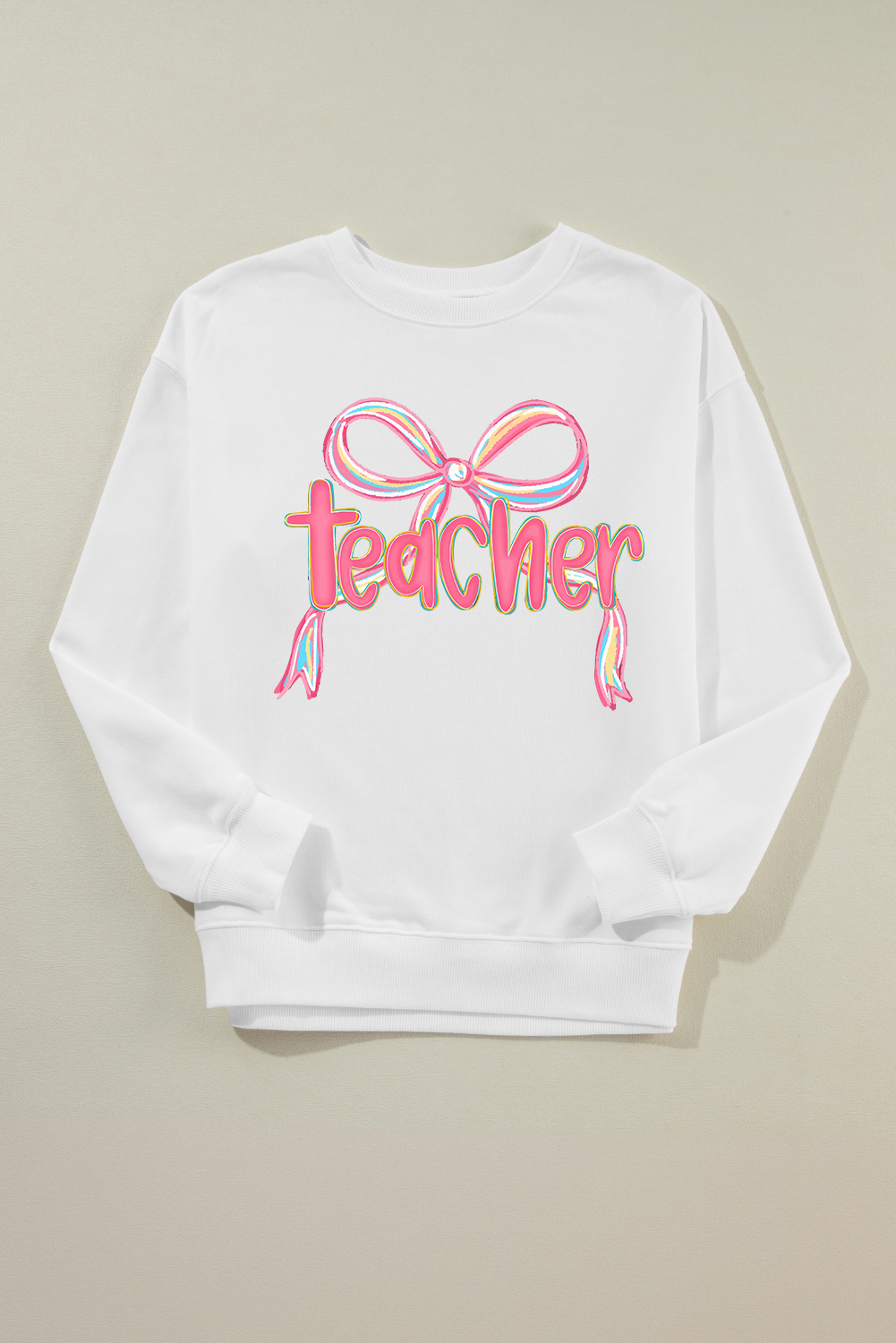 White Teacher Bow PNG Graphic Pullover Sweatshirt - loveforevers