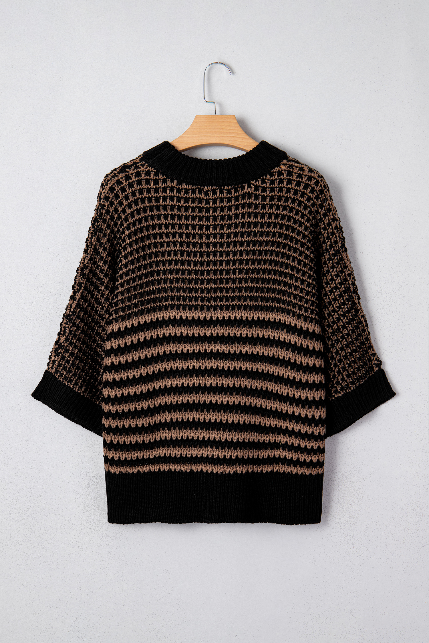 Black Stripe 3/4 Draped Sleeve Slouchy Sweater - loveforevers