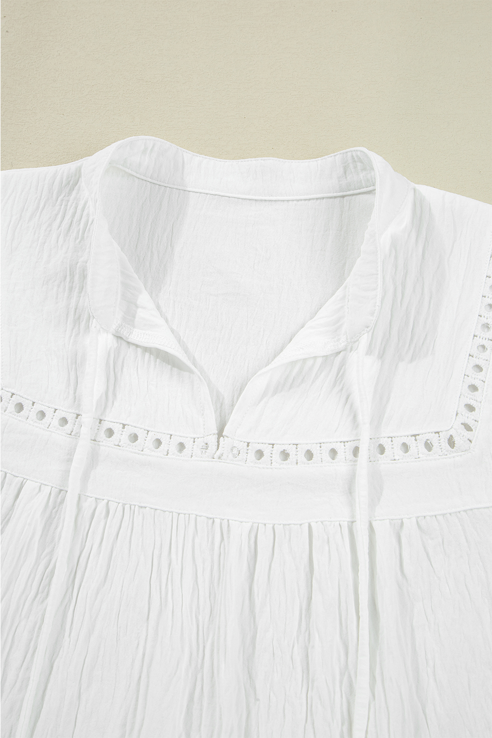 White Drawstring Lace Detail Puff Sleeve Split Neck Spring Fall Blouse - loveforevers
